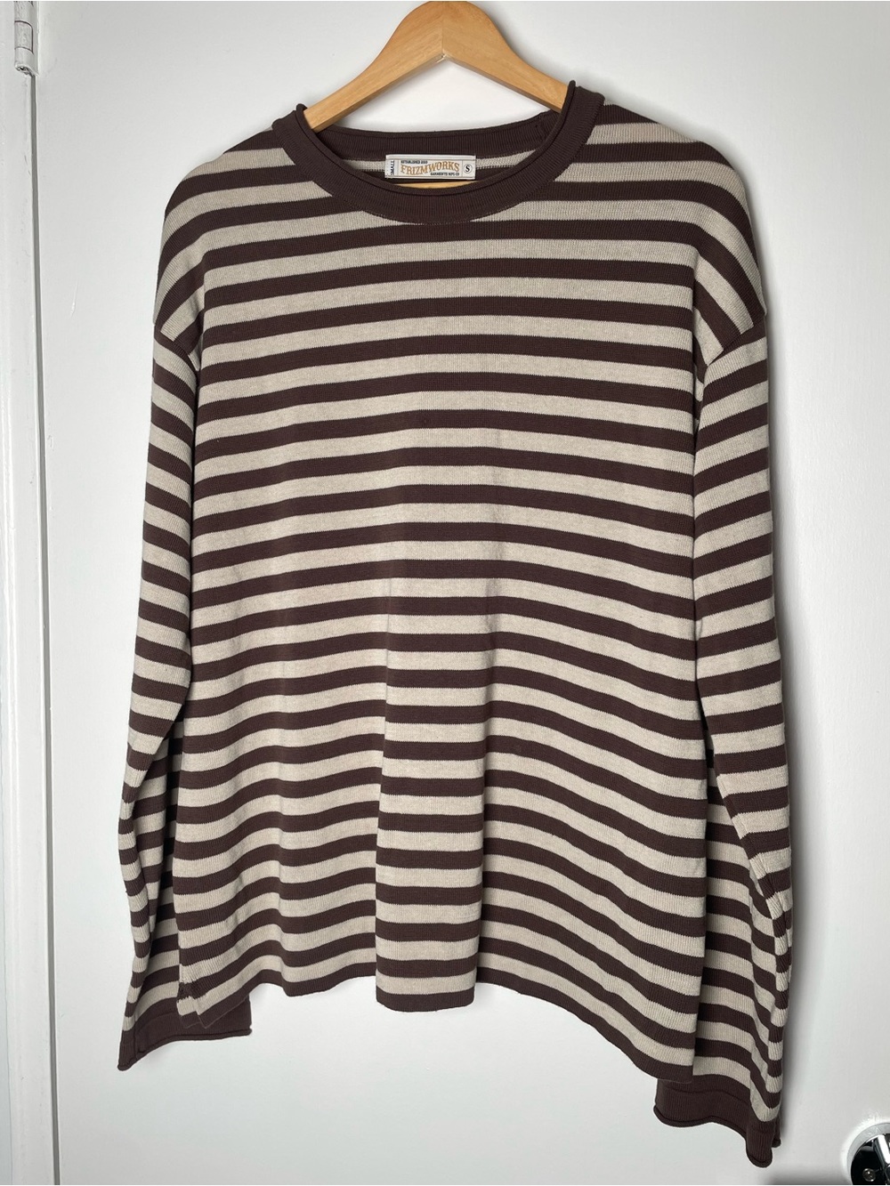 FrizmWORKS | Brown & Oatmeal Striped Crew Neck Long Sleeve Knit Sweater | Size S